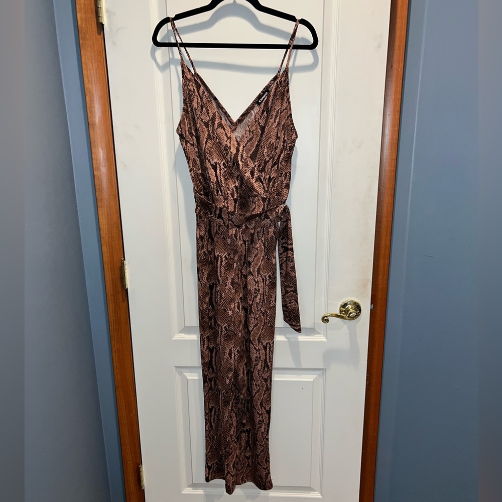 Tan snake skin print cropped romper